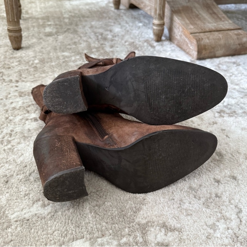 Women’s Brown Suede Mid-Calf Heeled Boots - Picture 5 of 8